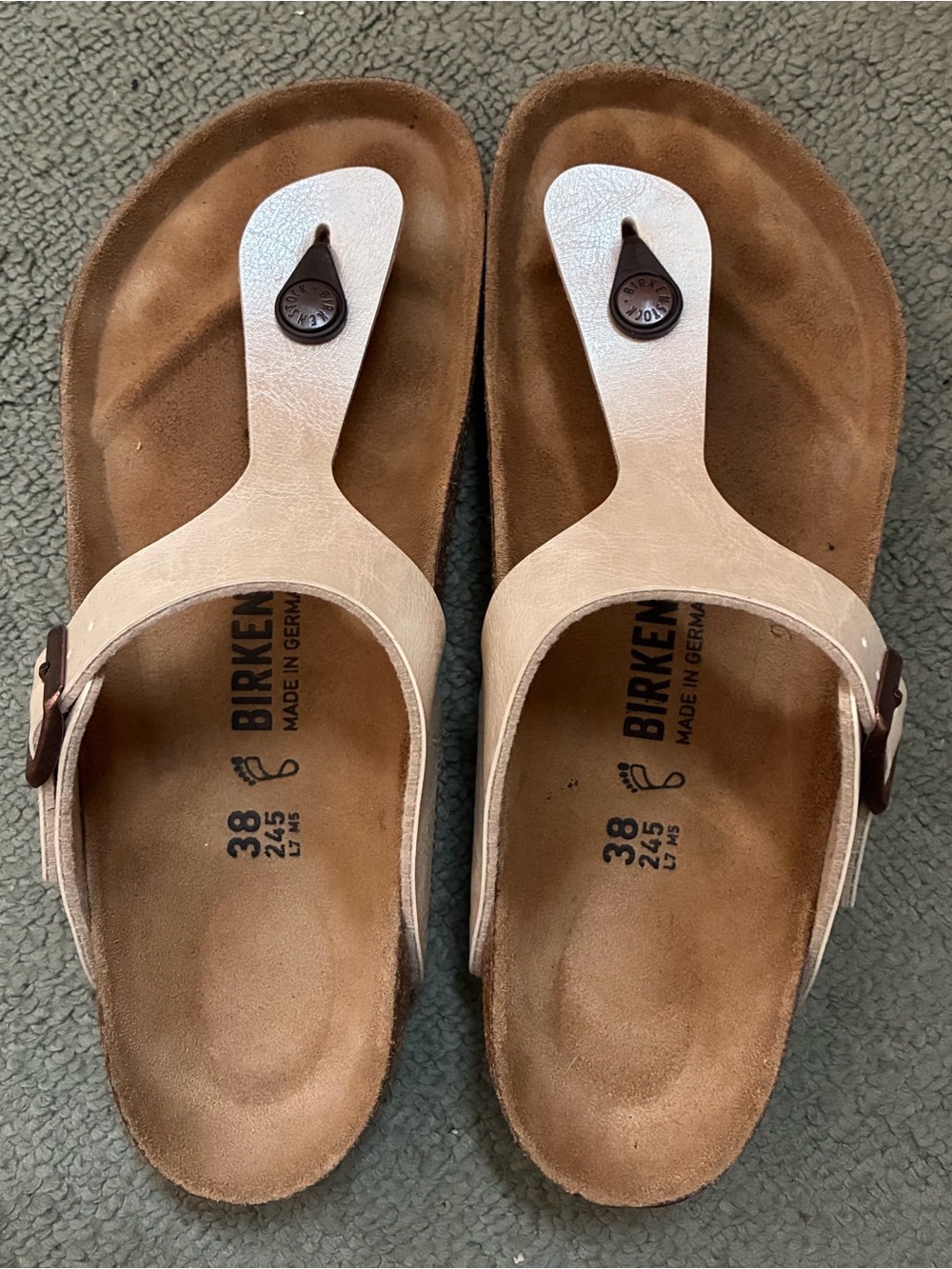 Birkenstock Gizeh Graceful Pearl White Sandal size 38 regular